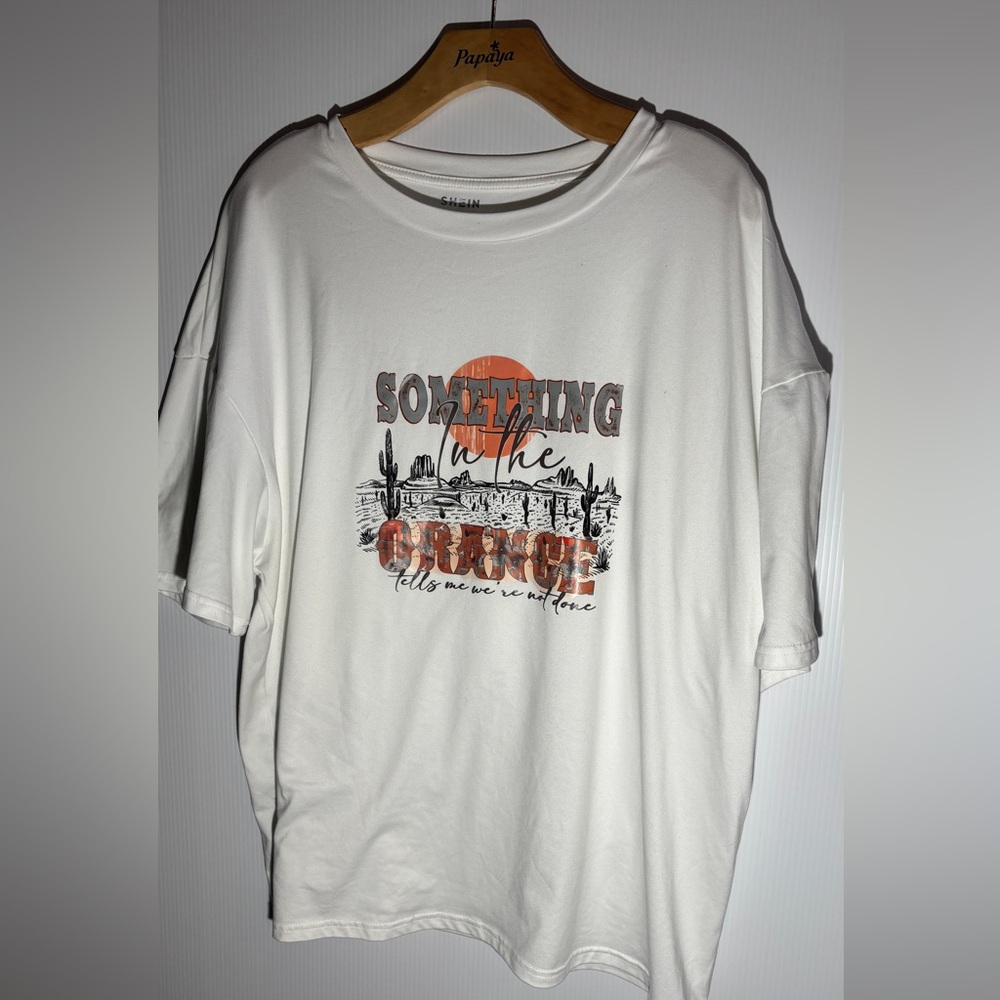 White Graphic T-Shirt with Orange Print